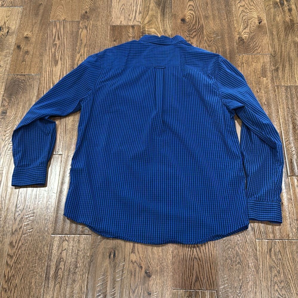 Chaps Men’s stretch blue/black checked Button Down. Sz L - Picture 5 of 5
